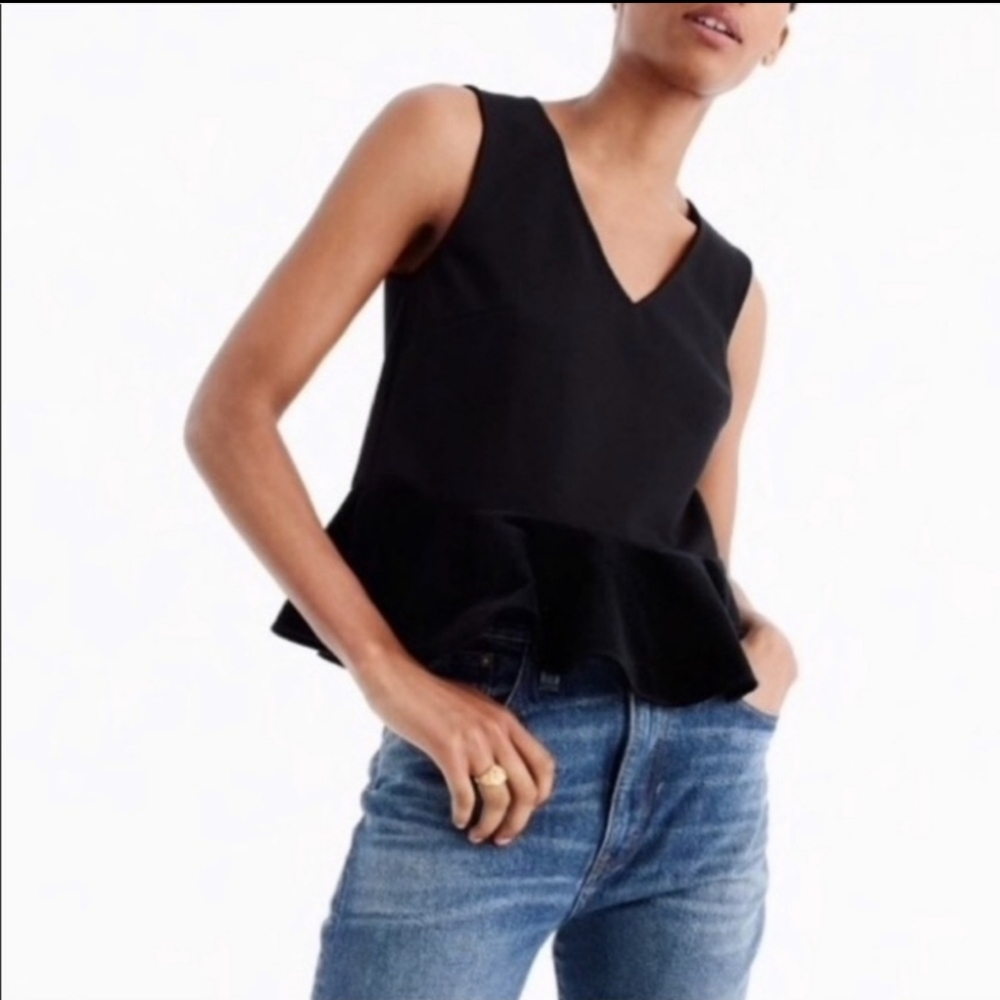 J. Crew Black Peplum Velvet Tank Top
